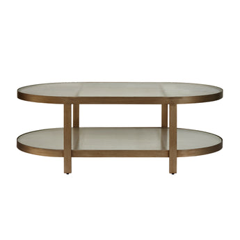 Linea Glass Oval Coffee Table Antique Brass