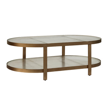 Linea Glass Oval Coffee Table Antique Brass
