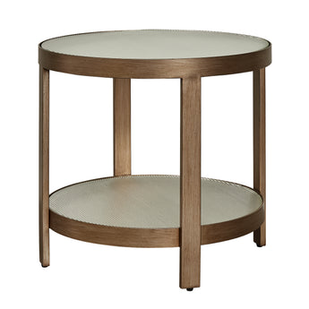 Linea Glass Round Side Table Antique Brass